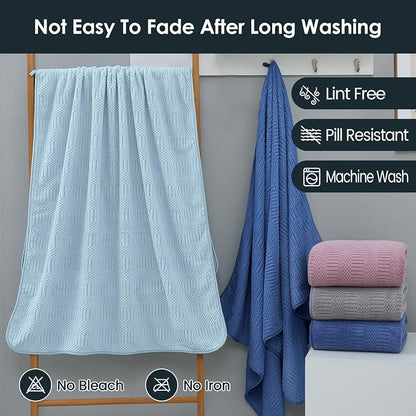 JML Microfiber Bath Towels, Navy, 30" x 60", 2 Pack | Hanging Hook, Lint Free, Oversized, Soft, Super Absorbent, Fast Drying, Use for Sport, Fitness, Yoga, Diamond Cross Grid