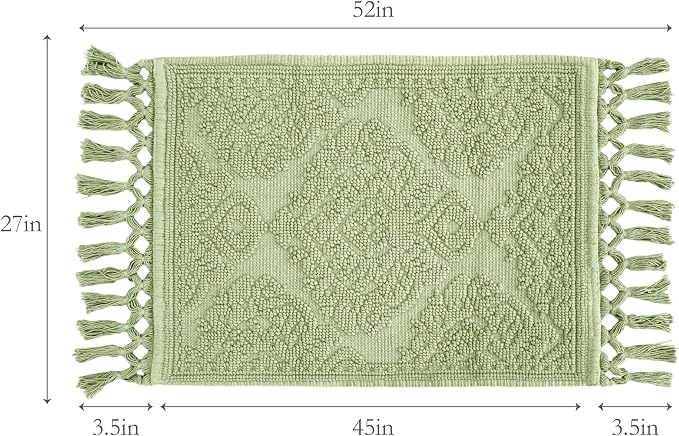 Jean Pierre - Ricardo Bath Mat, Woven Fringe Bathroom Rugs, 100% Cotton, Premium Bathroom Decor - Measures 27" x 52" - Sage Green