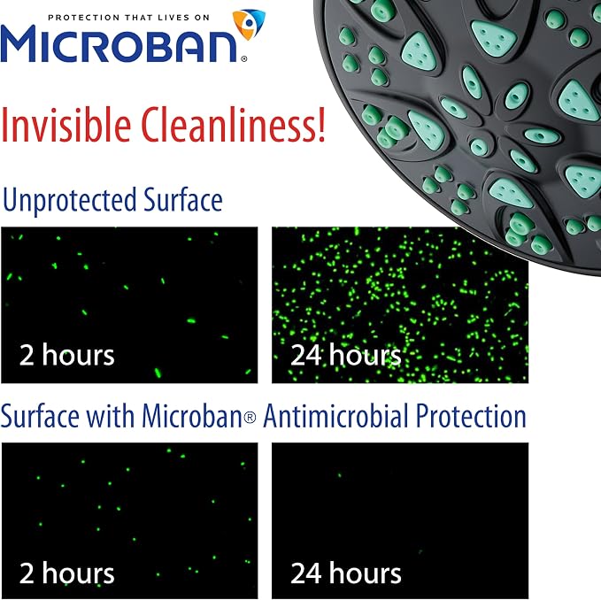 AquaDance Antimicrobial – Anti-Clog High-Pressure 6-Setting Shower Head with Microban Nozzle Protection from Growth of Mold, Mildew & Bacteria for Stronger Shower! 4" Coral Green