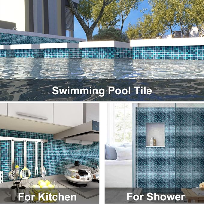 LSDECO 5 Sheets Glass Mosaic Tiles Backsplash, Pool Tiles, 12" x 12" Kitchen Backsplash Tile, Glass Tiles for Bathroom Border Shower Wall (5 Sq.Ft Topazstone)