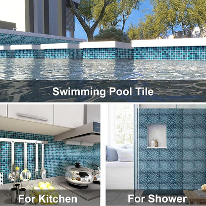 LSDECO 5 Sheets Glass Mosaic Tiles Backsplash, Pool Tiles, 12" x 12" Kitchen Backsplash Tile, Glass Tiles for Bathroom Border Shower Wall (5 Sq.Ft Topazstone)