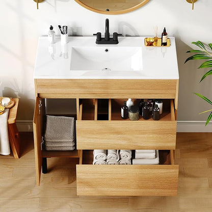 DWVO 36 Inch Bathroom Vanity with Sink | Bathroom Vanity Cabinet, Modern Bathroom Storge Vanity Includes Soft Closing Door, 2 Drawers & Drain