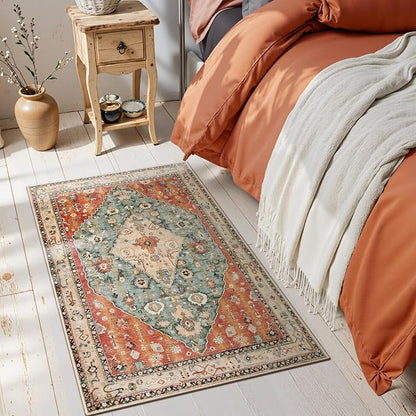 Lahome Felice Boho Tribal 2x3 Washable Small Rugs for Entryway Doormat Indoor Entrance, Throw Rugs with Rubber Backing, Bohemian Soft Non-Slip Bathroom Carpet for Bath Front Door Kitchen Floor