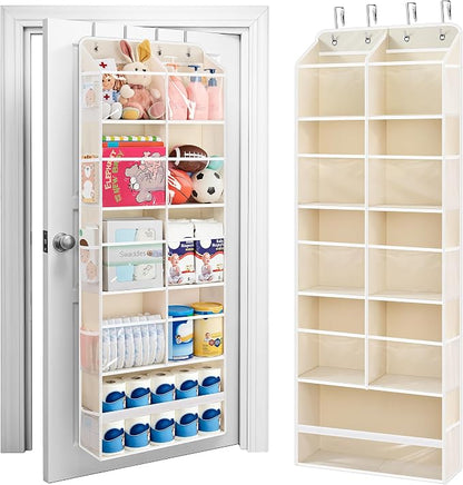 JARLINK Over the Door Organizer, Extra Large Storage for Bedroom, Beige | Anti-Tilt 100 lb Load Capacity, Hanging Door Organizer with 5 10 Mesh Pockets, Behind Door Storage for Bathroom, Nursery
