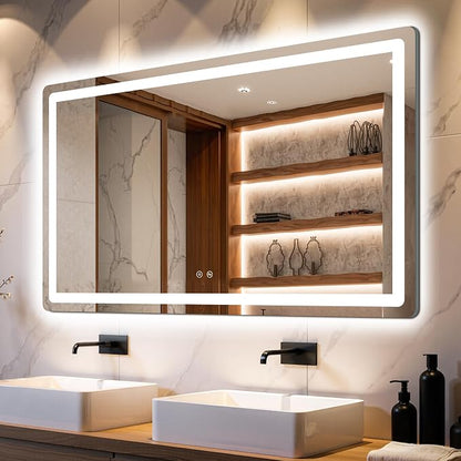 30x50 LED Bathroom Vanity Mirror with Lights, Anti-Fog, Dimmable | Front & Backlit with 3 Color Modes and Memory, 5mm Shatterproof Glass, Plug-in or Hardwired, Horizontal or Vertical
