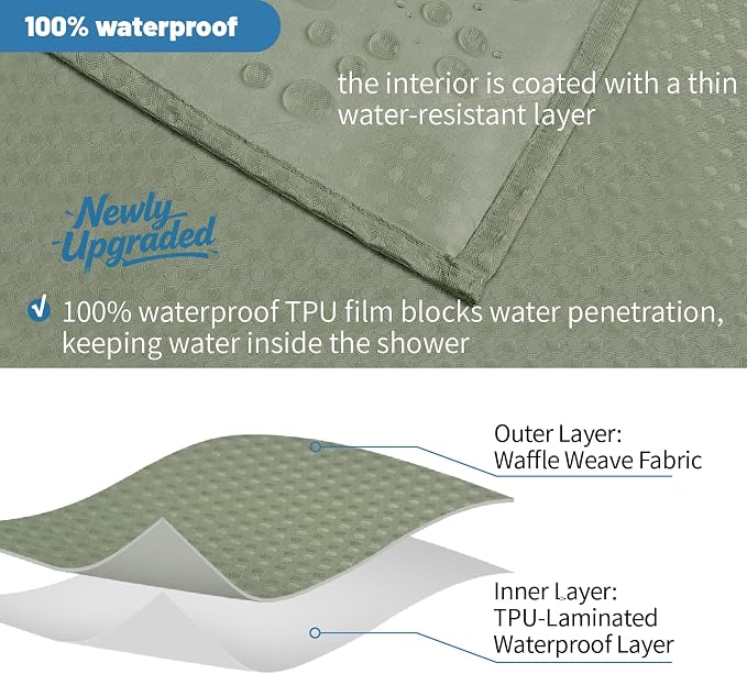 2-in-1 Waterproof Fabric Shower Curtain - No Separate Liner Needed, Hotel-Style Waffle Weave, Effortless Cleaning & Washable Bathroom Shower Curtain Set,72Wx84H,SageGreen