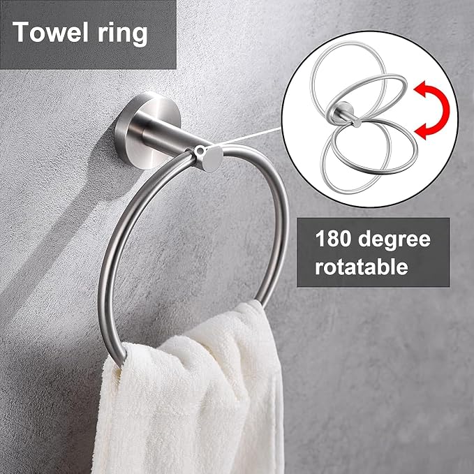 Brushed Nickel Flip Toilet Paper Holder and Hand Towel Ring Set 2 Pieces Bathroom Hardware Accessories Set SUS 304 Stainless Steel Heavy Duty Wall Mounted Bathroom Holder