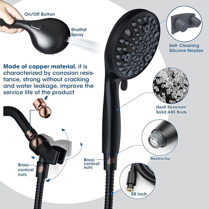 Shower Head with Handheld,High Pressure, 10 Spray Modes, Black | High Pressure Shower Head With 10 Spray Modes, Stay Clean Nozzles, Power Wash for Tub, Tile & Pets, Long 5 ft Hose
