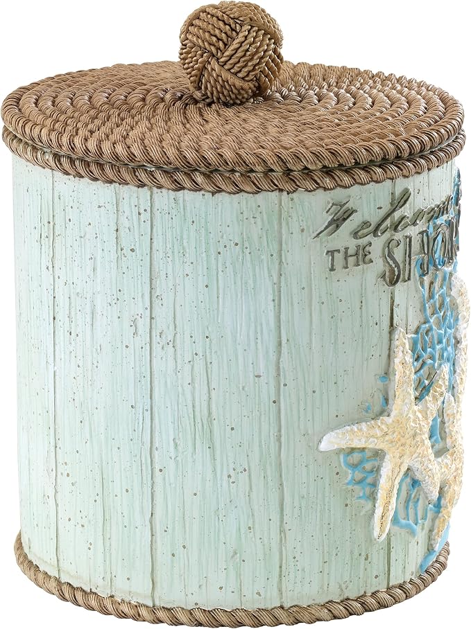 Avanti Linens - Covered Jar, Guest Bathroom Essentials, Coastal Inspired Bathroom Decor (Beachcomber Collection)