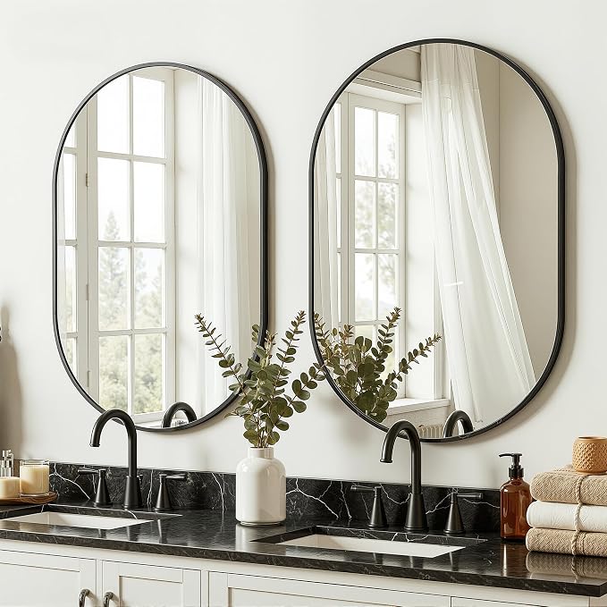 Black Oval Bathroom Mirror for Over Sink, 2 Pack 24"x36" Wall Mirror | HD Shatterproof Glass, Metal Framed, Oval Vanity Mirrors for Bathroom, Bedroom, Living Room, Entryway, Horizontal or Vertical