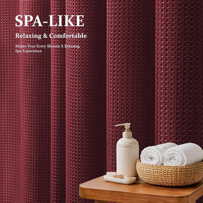Extra Long Waffle Shower Curtain 256 GSM Fabric 72"x84" Burgundy | 84 Inch Long, Thick Cloth, Weighted Hem, Water Repellent, Tall Hotel Luxury Polyester Shower Curtains for Bathroom 12 Hooks