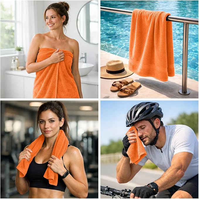 DAN RIVER 8 Piece Luxury Bath Towels for Bathroom, Towel Set, Orange | 2 Bath towels, 2 Hand towels, and 4 Wash Cloths, 600 GSM 100% Ring Spun Cotton, Highly Absorbent, Gym, Hotel, guest, and Spa
