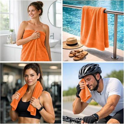 DAN RIVER 8 Piece Luxury Bath Towels for Bathroom, Towel Set, Orange | 2 Bath towels, 2 Hand towels, and 4 Wash Cloths, 600 GSM 100% Ring Spun Cotton, Highly Absorbent, Gym, Hotel, guest, and Spa