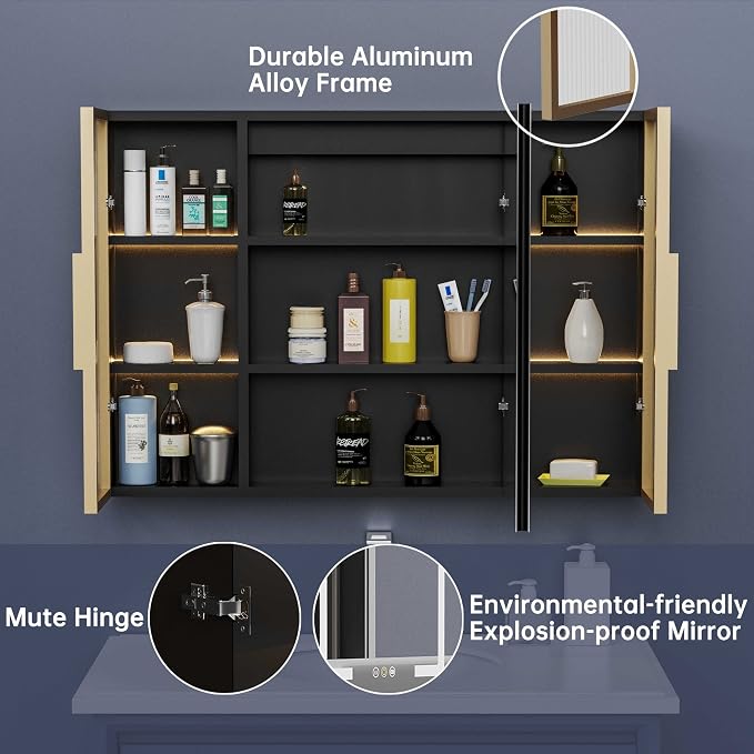 Upgrade Medicine Cabinets for Bathroom with Mirror and Storage Cabinets, 39.37”W x 27.56”H Surface Wall Mounted LED Medicine Cabinet with Lights, Defogger, Dimmer, Memory Fuction