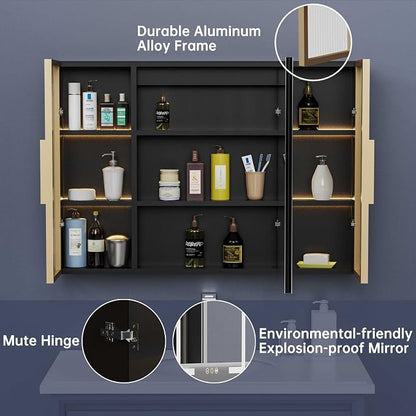 Upgrade Medicine Cabinets for Bathroom with Mirror and Storage Cabinets, 39.37”W x 27.56”H Surface Wall Mounted LED Medicine Cabinet with Lights, Defogger, Dimmer, Memory Fuction