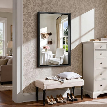 CIRCUMI 24"x40" Black Mirror with Chunky Box Metal Frame, Brushed Finish Rectangular Bathroom Mirrors for Over Sink, Living Room, Entryway, Tempered Glass Mirror for Wall, Vertical or Horizontal