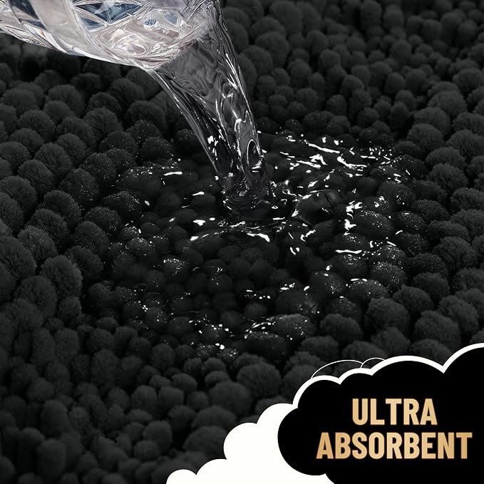 OLANLY Thick Bathroom Rugs 30x20, Soft Chenille Striped Bath Rugs, Black | Rubber Backing, Machine Wash, Extra Absorbent Bath Mats for Bathroom Floor, Tub and Shower, Home Decor Accessories