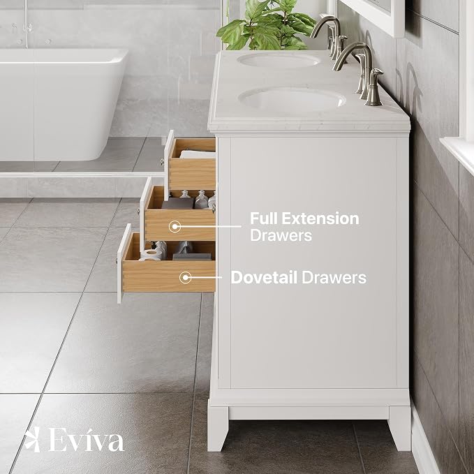 Elite Stamford 60 in. White Double Sink Bath Vanity with Carrara Quartz Top