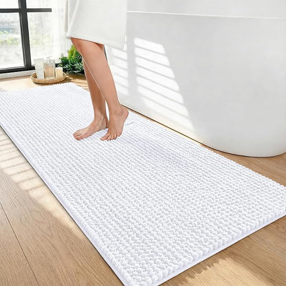 OLANLY Thick Chenille Bathroom Runner Rugs 47x24, Absorbent Bath Mat, White | Soft Bath Rugs, Rubber Backing, Machine Wash Dry, Bath Mats for Bathroom, Tub and Shower, Home Decor Accessories