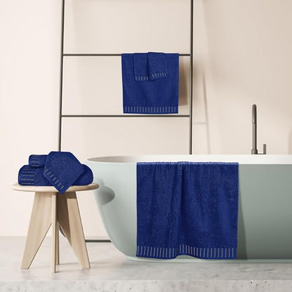 Ultra Soft 6 Pack Cotton Towel Set, Contains 2 Bath Towels 28x55 inch, 2 Hand Towels 16x24 inch & 2 Wash Cloths 12x12 inch, Ideal Everyday use, Compact & Lightweight - Navy Blue