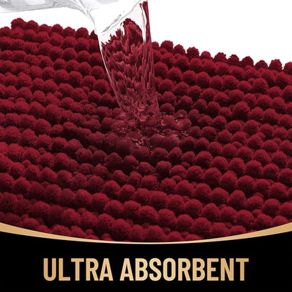 OLANLY Thick Chenille Small Bathroom Rugs Mats 24x16, Burgundy | Soft Absorbent Bath Rugs, Rubber Backing, Machine Wash Dry, Bath Mats for Bathroom, Tub and Shower, Home Decor Accessories