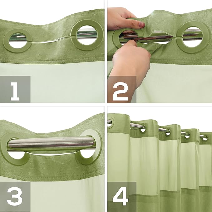 River Dream No Hook Slub Textured Shower Curtain with Snap-in PEVA Liner Set - 71" x 74"(72"), Hotel Style with See Through Top Window, Fabric Outer Curtain & Waterproof Inner Liner, Sage, 71x74