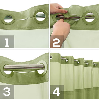River Dream No Hook Slub Textured Shower Curtain with Snap-in PEVA Liner Set - 71" x 74"(72"), Hotel Style with See Through Top Window, Fabric Outer Curtain & Waterproof Inner Liner, Sage, 71x74