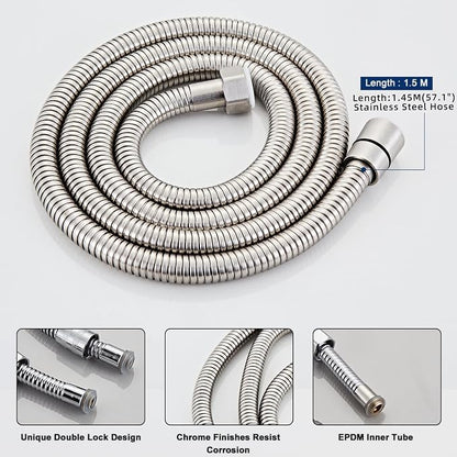 Handheld Shower Head，High Pressure Brushed Nickel Shower Head,Water Saving Detachable Shower Wand with Solid Brass Body and 5 ft Flexible Hose, Easy to Clean and Durable