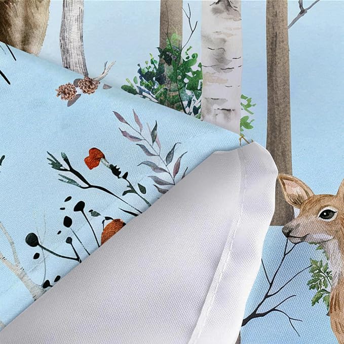 JAWO Rustic Forest Shower Curtains, Lodge Cabin Woodsy RV Shower Curtain, Wildlife Animals Woodland Campers Camping Bathroom Set with Hooks, 60X70 Inch, Blue