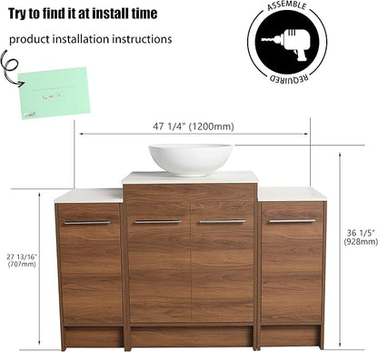 48" Bathroom Vanity, 48 Inch Freestanding Vanity with Ceramic Vessel Sink, Modern Single Sink Bathroom Vanity Combo, Brown Floor Stand Large Storage Cabinet Set (BRE321, 48 * 18)