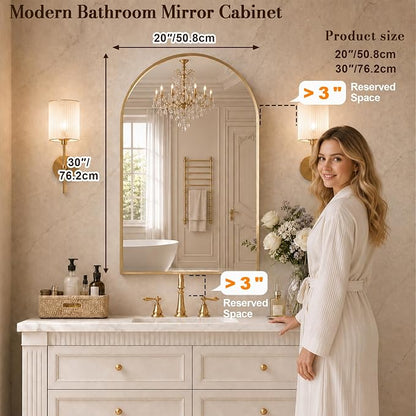 FKWin Medicine Cabinet Mirror for Bathrooms, Wall Mount Storage 20x30 inch | Gold Bathroom Mirror with Storage, Elegant Bathroom Upgrade, Adjustable Shelves, Reversible Door, Luxury Finish