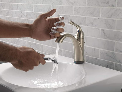 Delta Faucet Lahara Single Hole Bathroom Faucet with Touchless Technology, Brushed Nickel Bathroom Sink Faucet, Single Handle Bathroom Faucet, Bath Faucet, Push Pop-Up Drain, Stainless 538T-SS-DST
