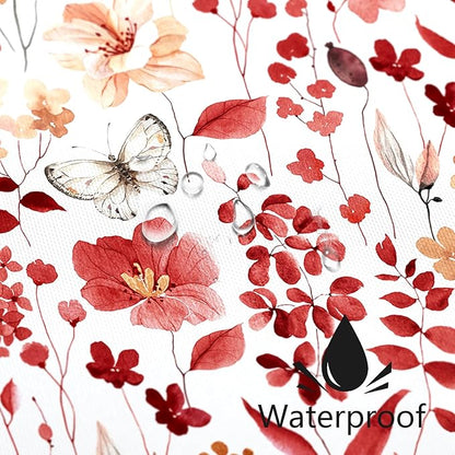 Red Floral Shower Curtain, Cute Flower Fabric Shower Curtains for Bathroom, Watercolor Wildflower Butterfly Cloth Shower Curtain Set with Hooks, 72x72