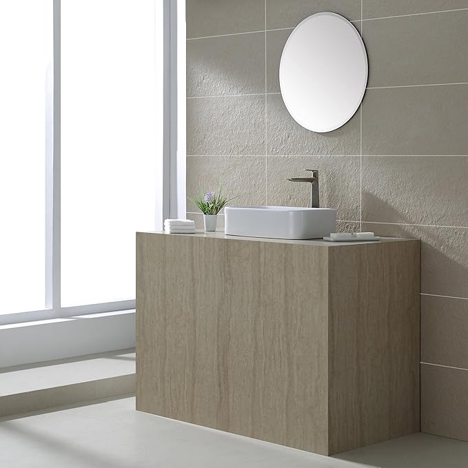 Kraus KCV-122-SN Ceramic Above counter Rectangular Bathroom Sink, 19.44 x 11.84 x 5 inches, Satin Nickel/White