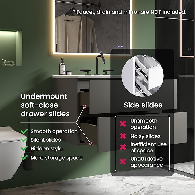 30" Bathroom Vanity with Sink, Modern Floating Vanity with Double Soft Closing Drawers, Large Storage for Small Space, Space Gray, Fully Assembled - Iris Collection