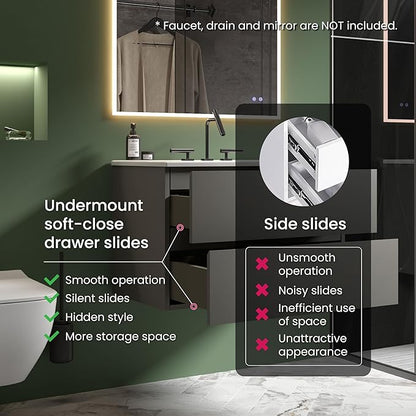 30" Bathroom Vanity with Sink, Modern Floating Vanity with Double Soft Closing Drawers, Large Storage for Small Space, Space Gray, Fully Assembled - Iris Collection