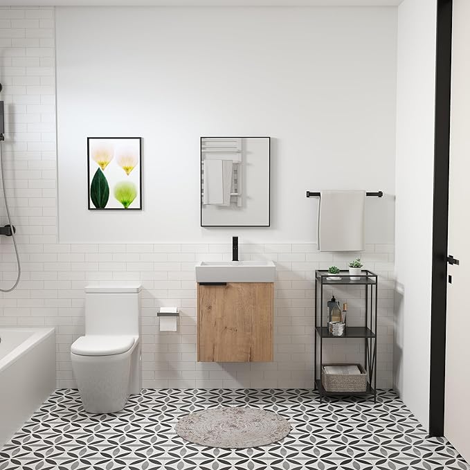 18 Inch Bathroom Vanity with Sink,Wall Mounted Bathroom Vanity Sink Combo with 1 Soft Close Door for Small Space,Modern Floating Bathroom Vanity with Top Basin & Storage Cabinet