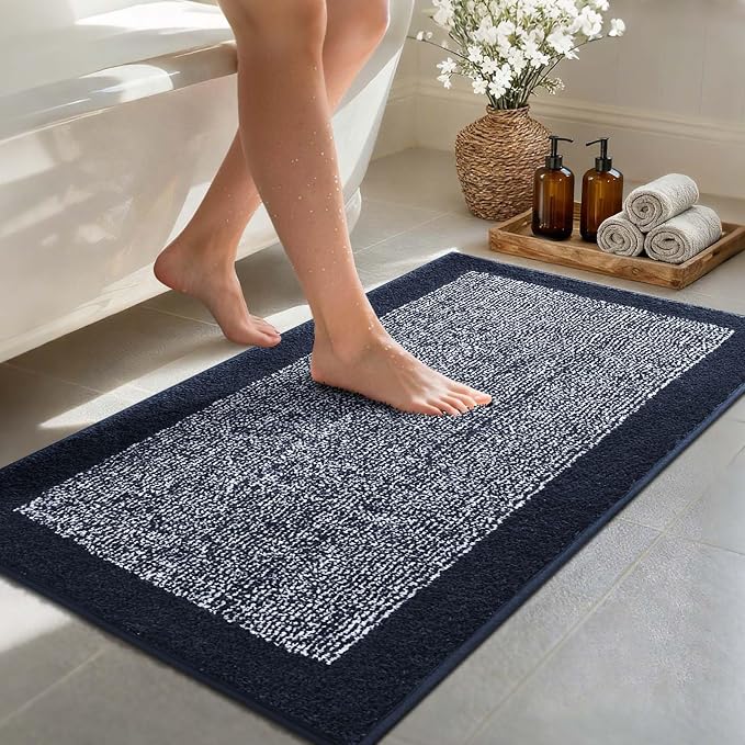 44x24 Large Bathroom Rugs Washable Non Slip, Bath Mat for Bathroom Floor Tub, Soft Absorbent Quick Dry Mats for Shower, Bathtub,Home Decor(Dark Blue)