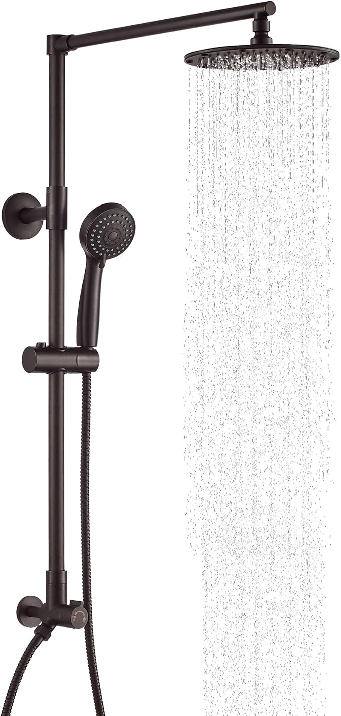 Fennocasa Polaris 3 Rain Shower System, 8” Rainfall Shower Head and Handheld Shower Combo, includes 3-Setting Handheld Spray, Height Adjustable Shower Wand Holder, 60” Hose (1.8 GPM Oil Rubbed Bronze)