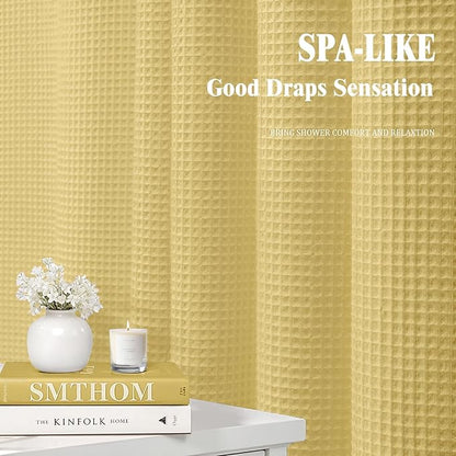Waffle Weave Shower Curtain - Yellow Cotton Fabric Texture Heavyweight Shower Curtains for Bathroom,Washable,72Wx72L