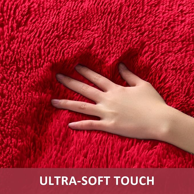 Ophanie Red Rugs for Bedroom Living Room, Fluffy Fuzzy Furry Carpet, Plush Soft Shaggy Bedside Indoor Floor 4x6 Area Rug for Kids Girls Boys Baby Teen Dorm Nursery Decor with Over 99 pcs Pile fibers