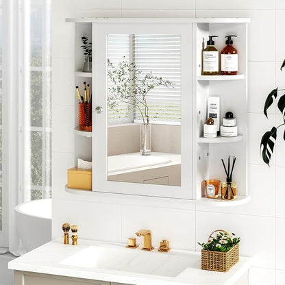 DL-win Bathroom Medicine Cabinet with Mirror, Wall Mounted Home Storage with Door, Over The Toilet Space Saver Storage Cabinet, Bathroom Cabinet Wall Mounted, White