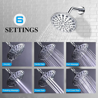 EMBATHER Shower Faucet Set, Single Handle Control Shower Valve and Trim Kit, Shower Faucets Sets Complete with 6 Inch Rain Shower Head, Polished Chrome