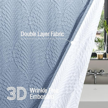 72x84 Extra Long Shower Curtain, Ombre Fog Blue 3D Embossed Half Bath Curtain