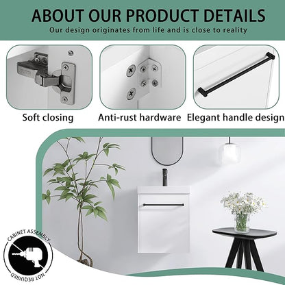 18" Bathroom Vanity with Sink, 18 Inch Floating Bathroom Vanity for Small Space, Modern Single Sink Vanity Combo, White Wall Mounted Cabinet Set