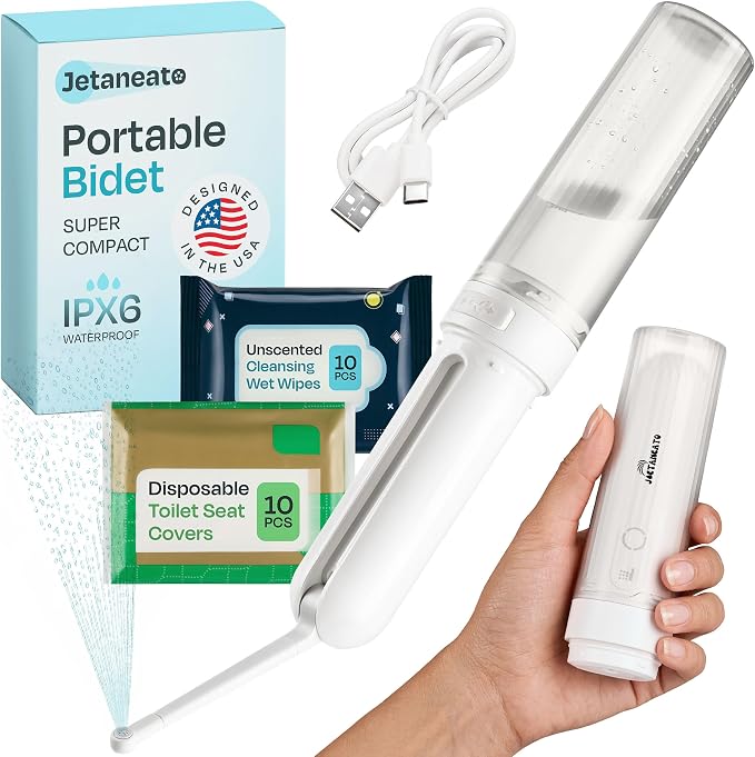 Portable Electric Bidet for Travel - Portable Bidet Rechargeable Handheld Sprayer with 3 High Pressure Modes, USB-C, Adjustable Nozzle & Extra Clean Kit, IPX6 Waterproof Peri Bottle (White)
