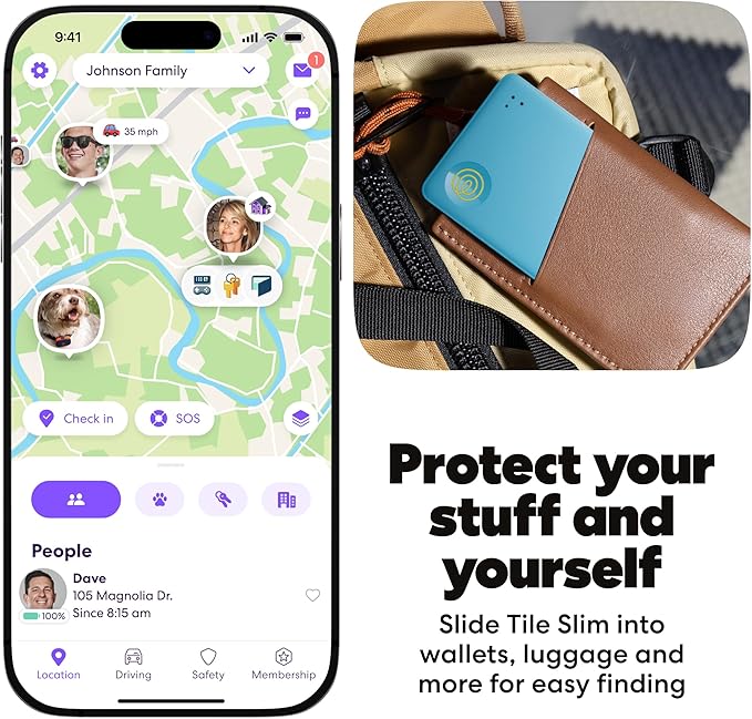 Life360 Tile Slim - Wallet Finder, Bluetooth Tracker and Item Locator for Luggage Tags, Passports and More. Both iOS and Android Compatible. Phone Finder. 1-Pack (Aqua Lemon)
