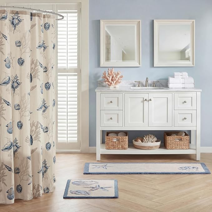 Madison Park Bayside Tufted Bath Rug Cotton Non-Slip, 24 x 60, Blue