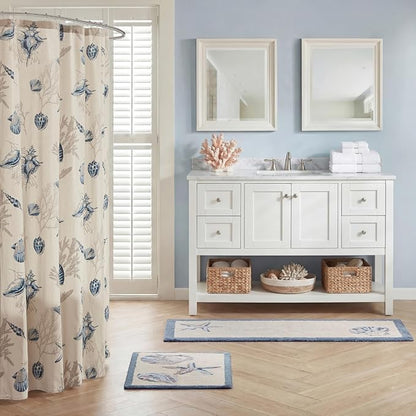 Madison Park Bayside Tufted Bath Rug Cotton Non-Slip, 24 x 60, Blue