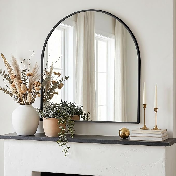 AMOISE Arched Bathroom Mirror for wall, 32"x30" Vanity Mirror, Black | Metal Frame, HD Glass, Over Sink Mirror for Bathroom, Entryway, Living Room & Bedroom